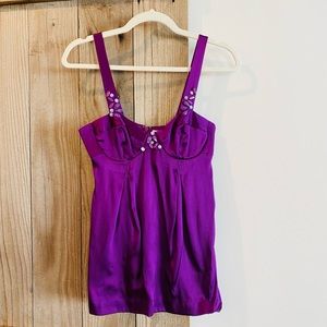 Rebecca Taylor GORGEOUS Silk Purple Sleeveless Blouse Top with Beautiful Beading